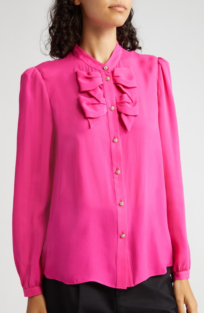 SALONI Sasha Silk Button-Up Top, Alternate, color, Hot Fuchsia