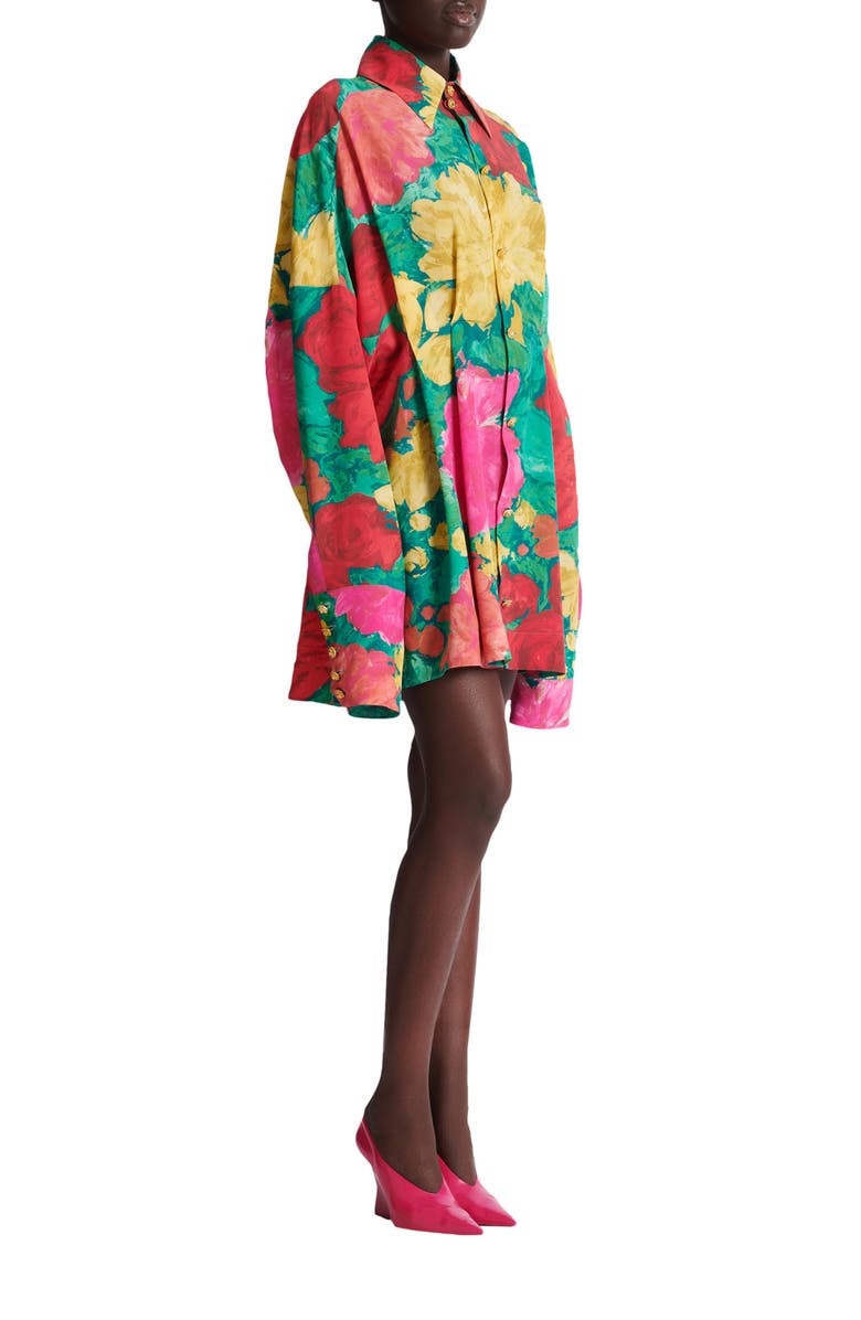 Balmain Crepe shirt dress with roses print, Main, color, Multicolor