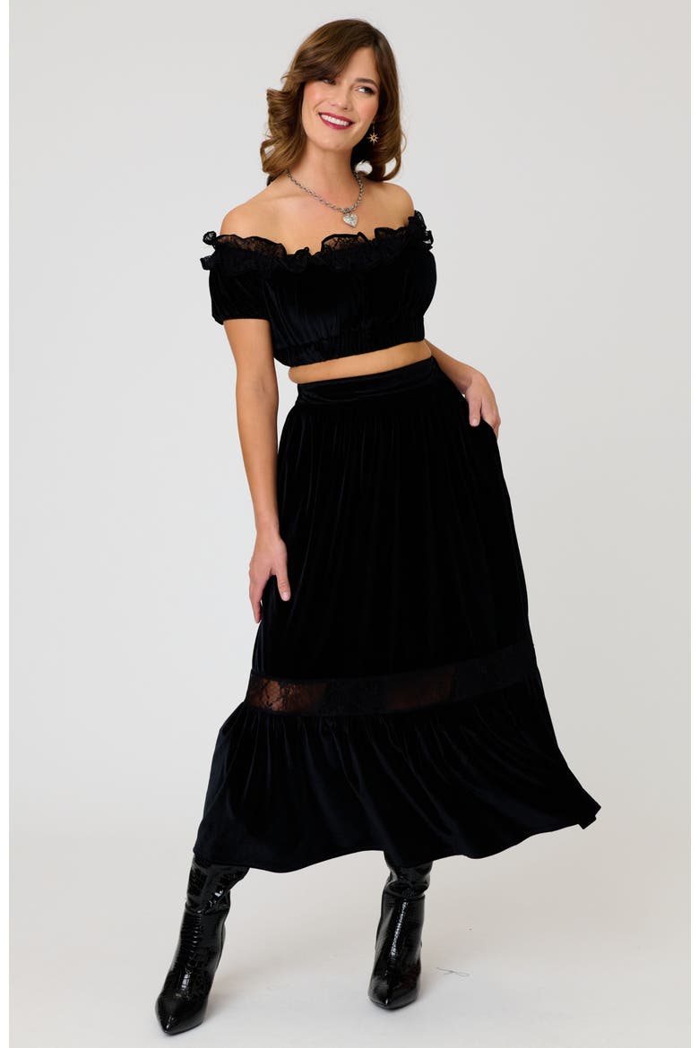 1970s Off Ruffle Up Crop Top, Alternate, color, Black Solid