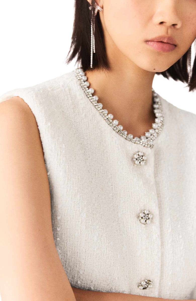 maje Beaded tweed jacket, Alternate, color, Ecru