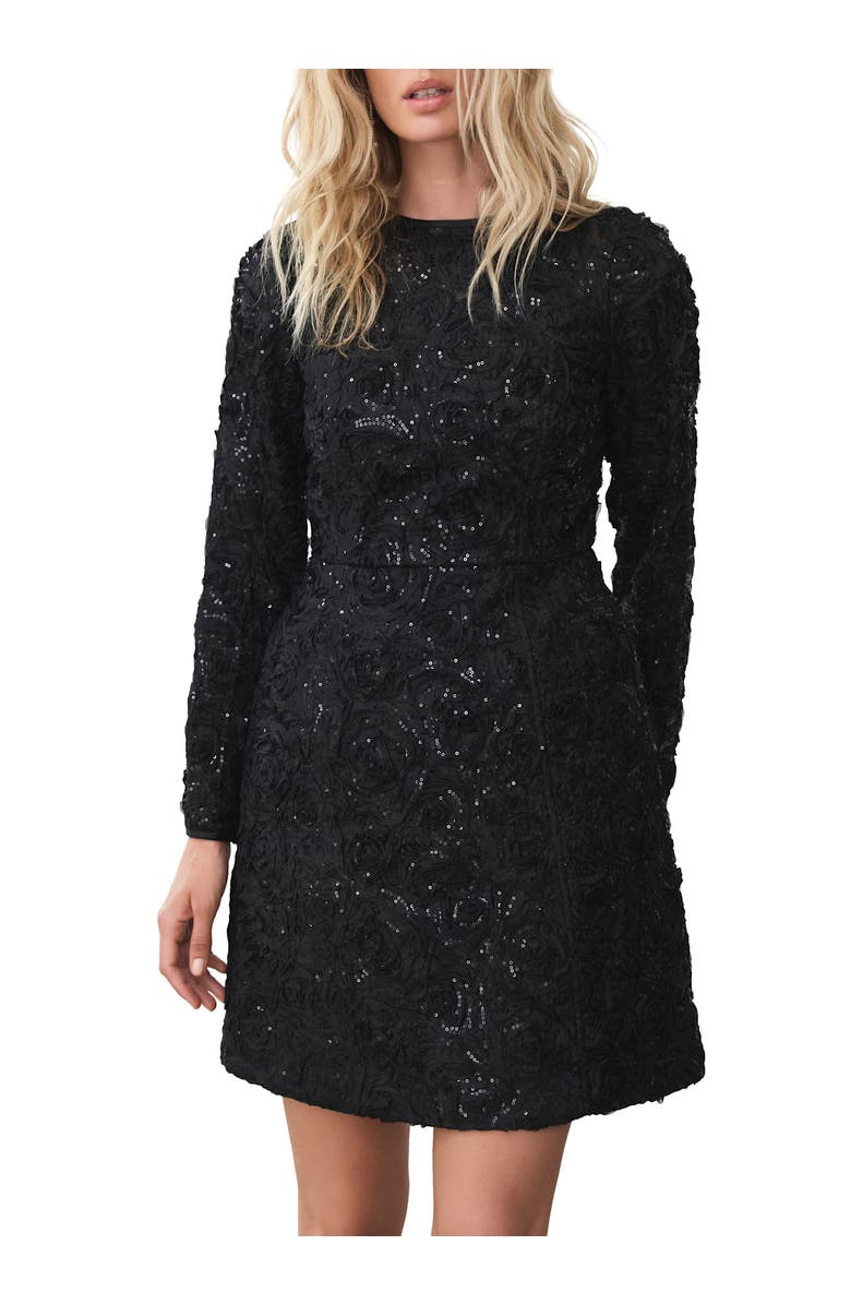 MINT VELVET Sequin Applique Mini Dress, Alternate, color, Black