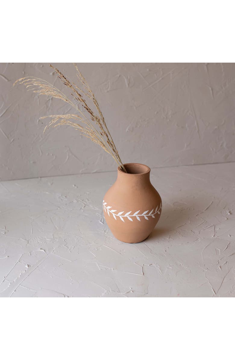Foreside Home and Garden White Floral Vase Terracotta, Alternate, color, Orange