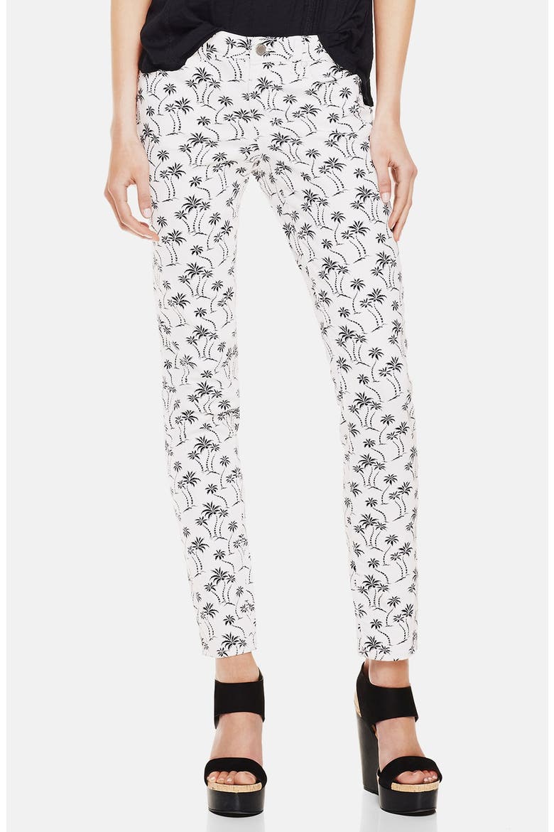 'Palm Getaway' Print Skinny Jeans, Main, color, NEW IVORY