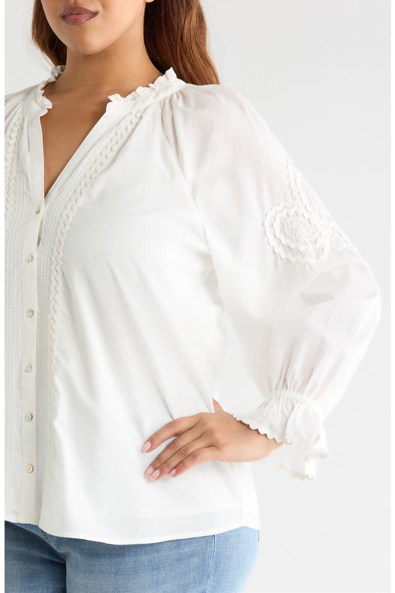 Rickrack Front Button Cotton Top, Alternate, color, BONE