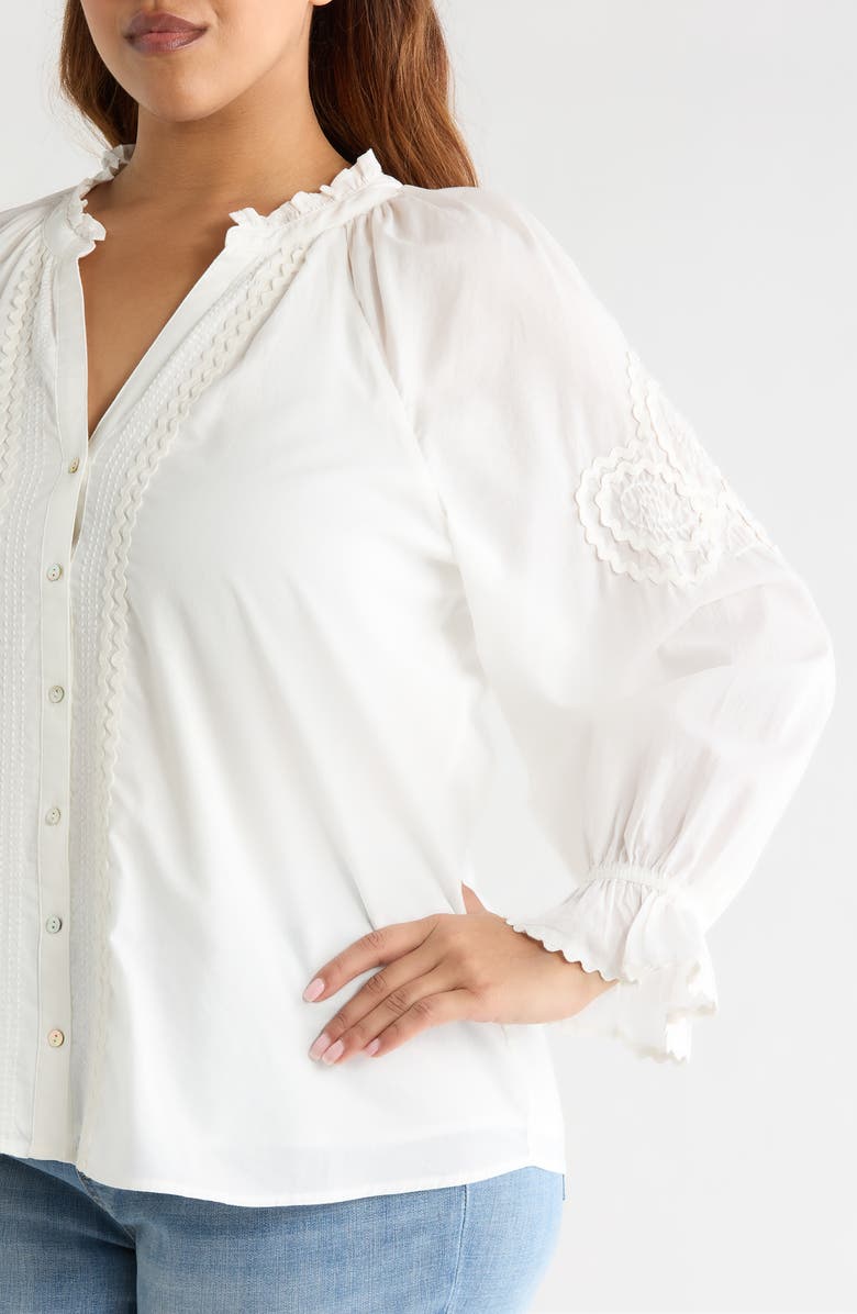 Liverpool Los Angeles Rickrack Front Button Cotton Top, Alternate, color, Bone