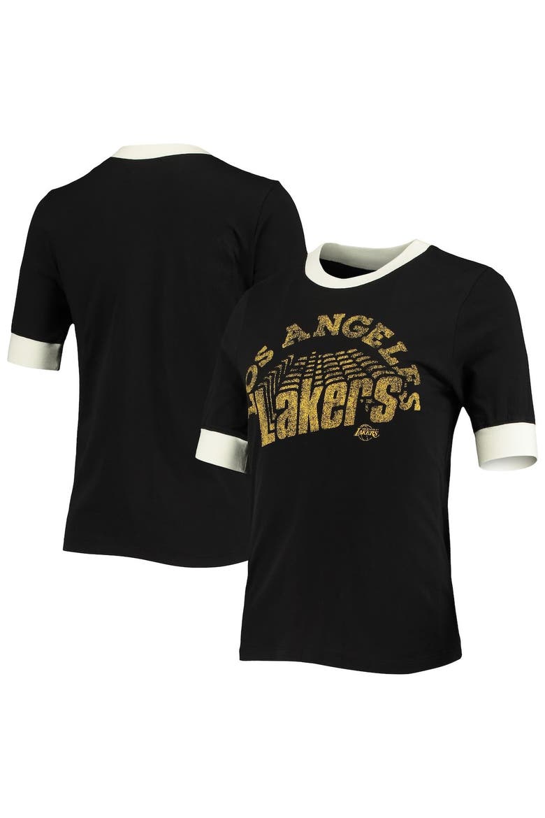 Women's Junk Food Black Los Angeles Lakers Slim Ringer T-Shirt, Alternate, color, Black
