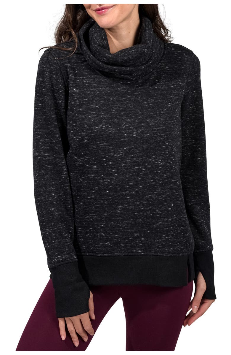 90 DEGREE BY REFLEX Funnel Neck Thumbhole Sleeve Pullover, Main, color, 