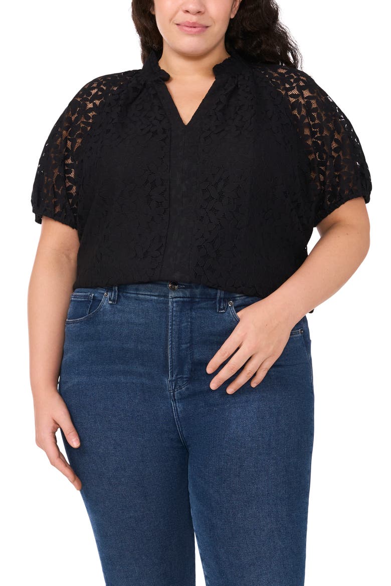 Raglan Sleeve Lace Top, Main, color, RICH BLACK