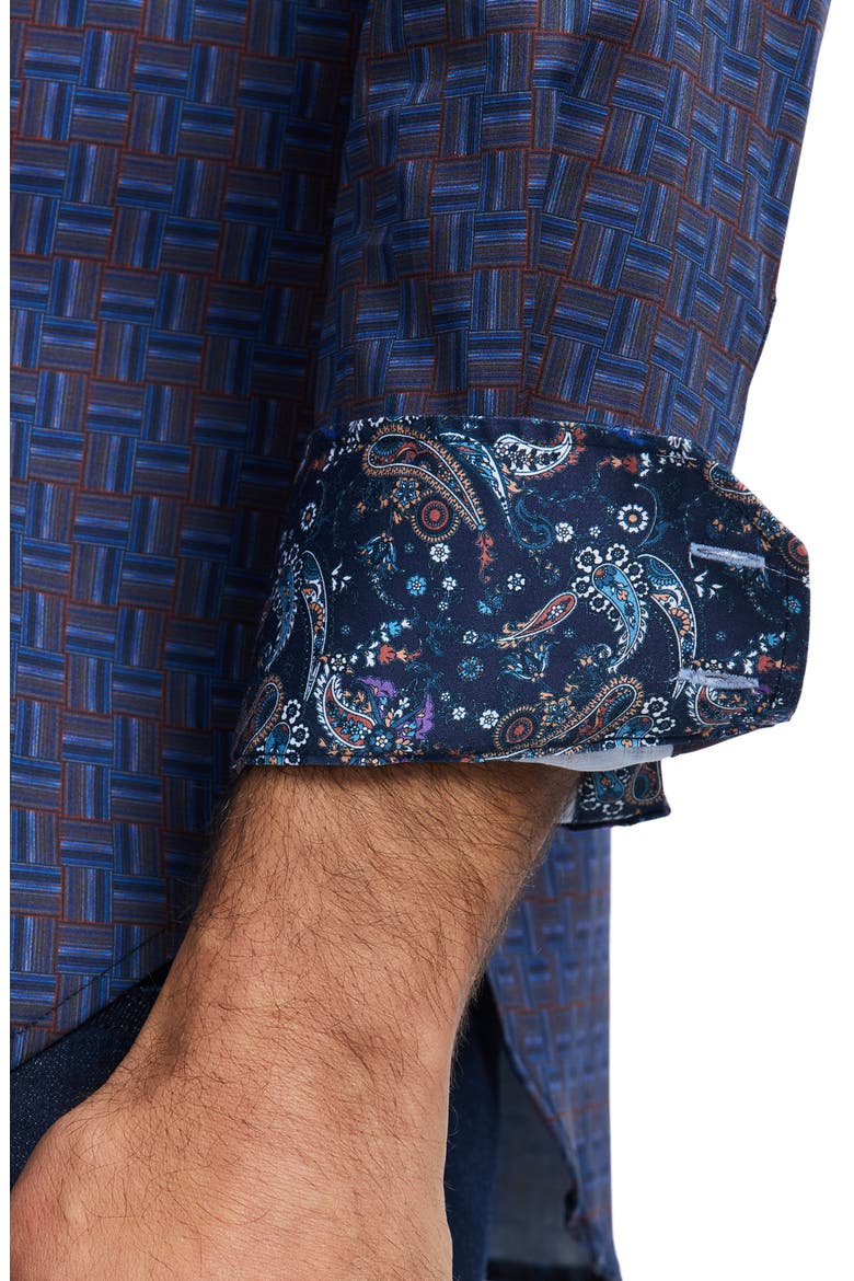 Talbot Geometric Print Stretch Cotton Button-Up Shirt, Alternate, color, BLUE MULTI