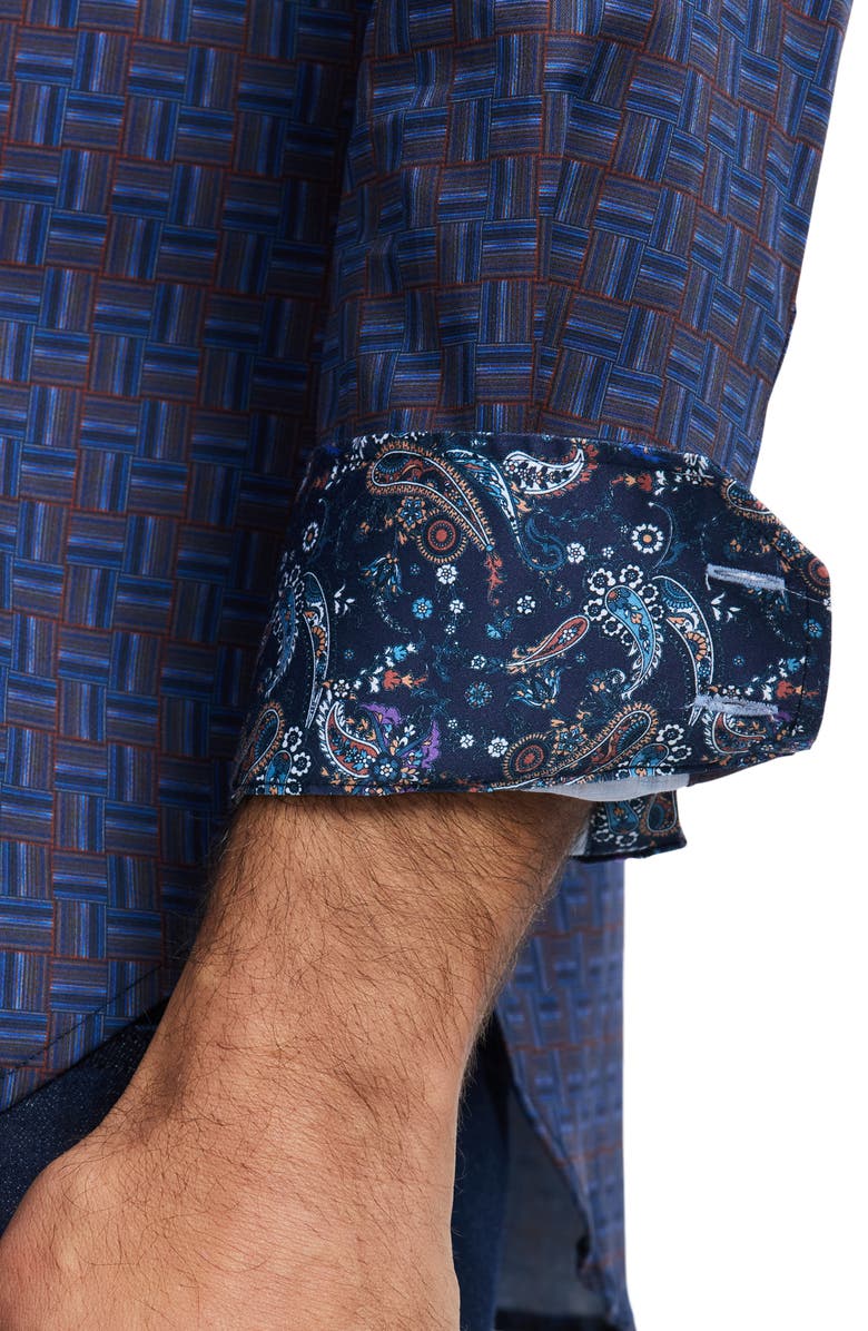 Robert Graham Talbot Geometric Print Stretch Cotton Button-Up Shirt, Alternate, color, Blue Multi