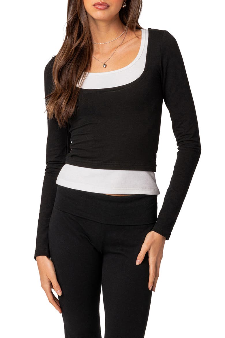 Harriet Layered Long Sleeve Top, Main, color, BLACK-AND-WHITE