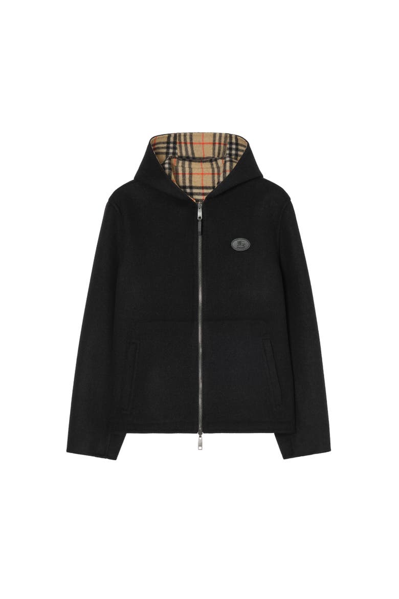 Reversible Wool Newport Hooded Jacket, Alternate, color, Black/sand beige