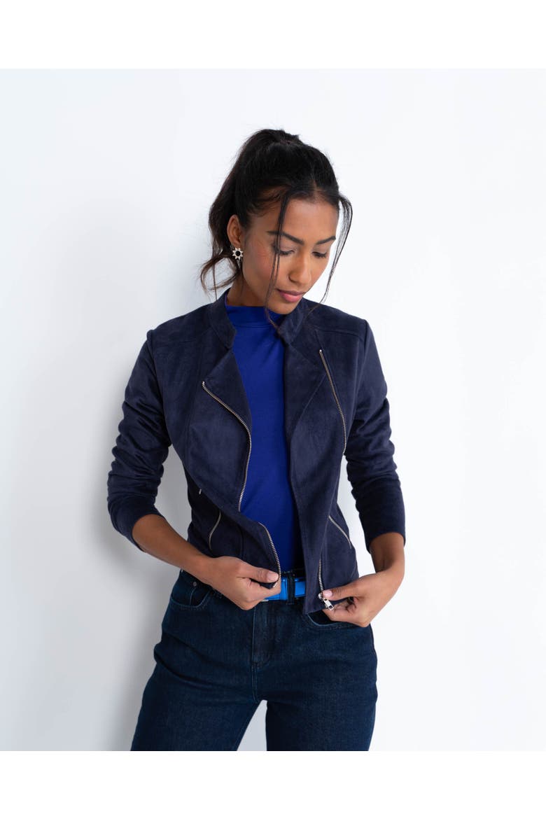 Rachel Cropped Biker Jacket, Main, color, Sultry Navy