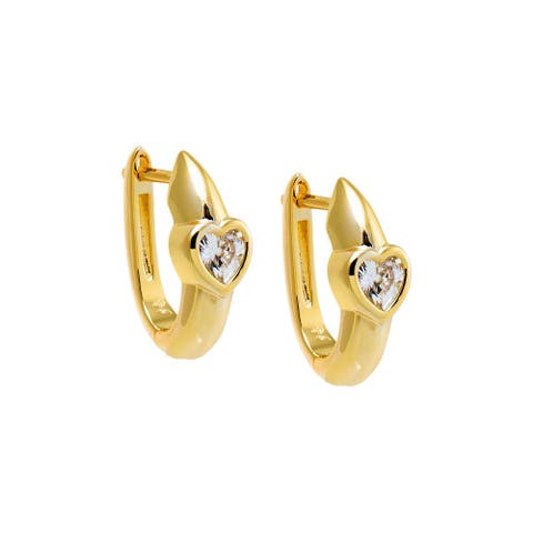CZ Heart Bezel Huggie Earring