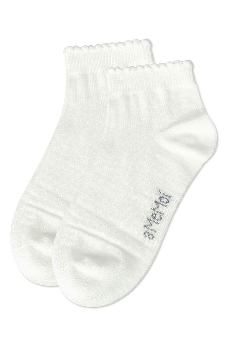 Ditsy Floral Scalloped Cuff Anklet Sock, Alternate, color, Winter White