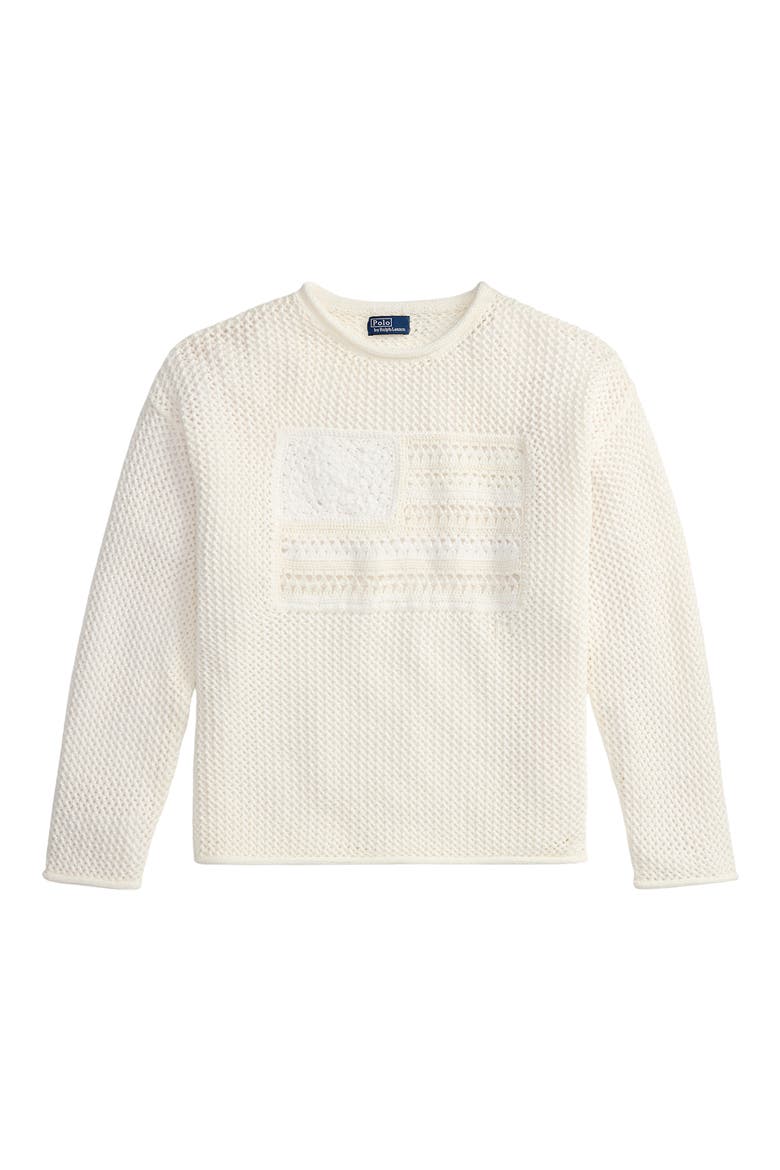 Tonal Flag Mixed Open Stitch Cotton Sweater, Alternate, color, WHITE MULTI