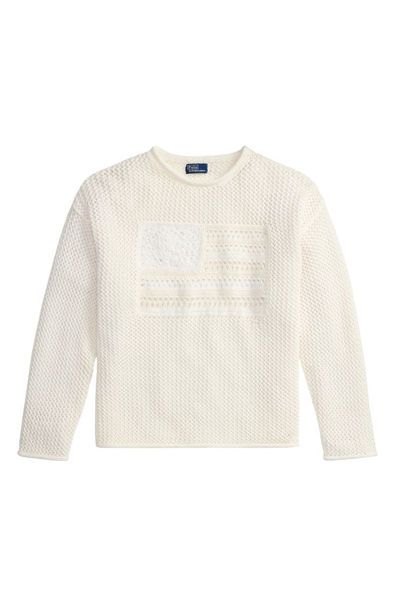 Polo Ralph Lauren Tonal Flag Mixed Open Stitch Cotton Sweater, Alternate, color, White Multi