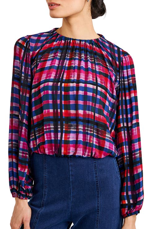 Plaid Shirred Bubble Top