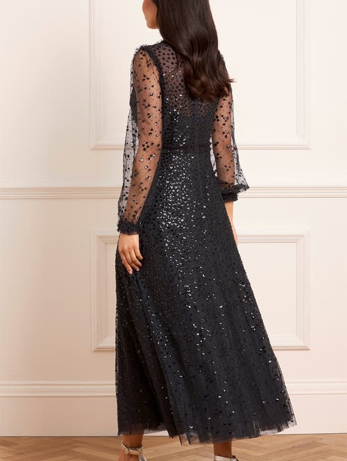 Needle & Thread Sequin-embellishment Long-sleeve Maxi Dress In Gray