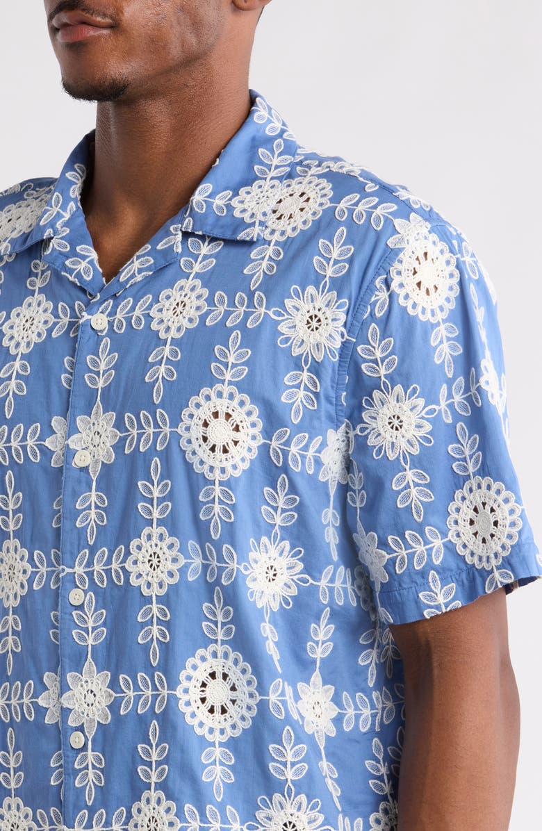 Wax London Didcot Corded Lace Camp Shirt, Alternate, color, Blue / Ecru