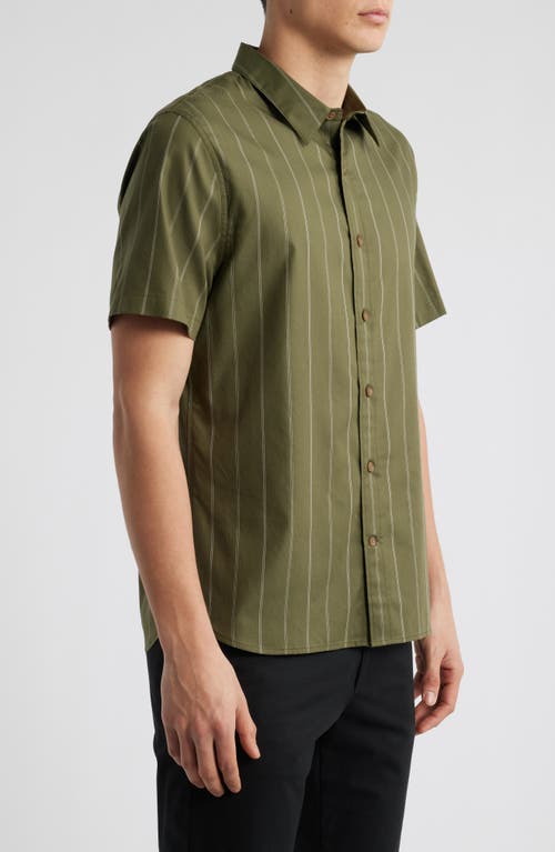 Vince Soft Stripe Short Sleeve Button-up Shirt In Green