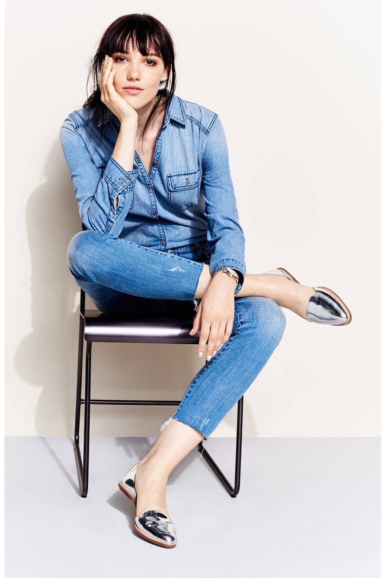 Chambray Boyfriend Shirt, Alternate, color, MYSTIC  BLUE