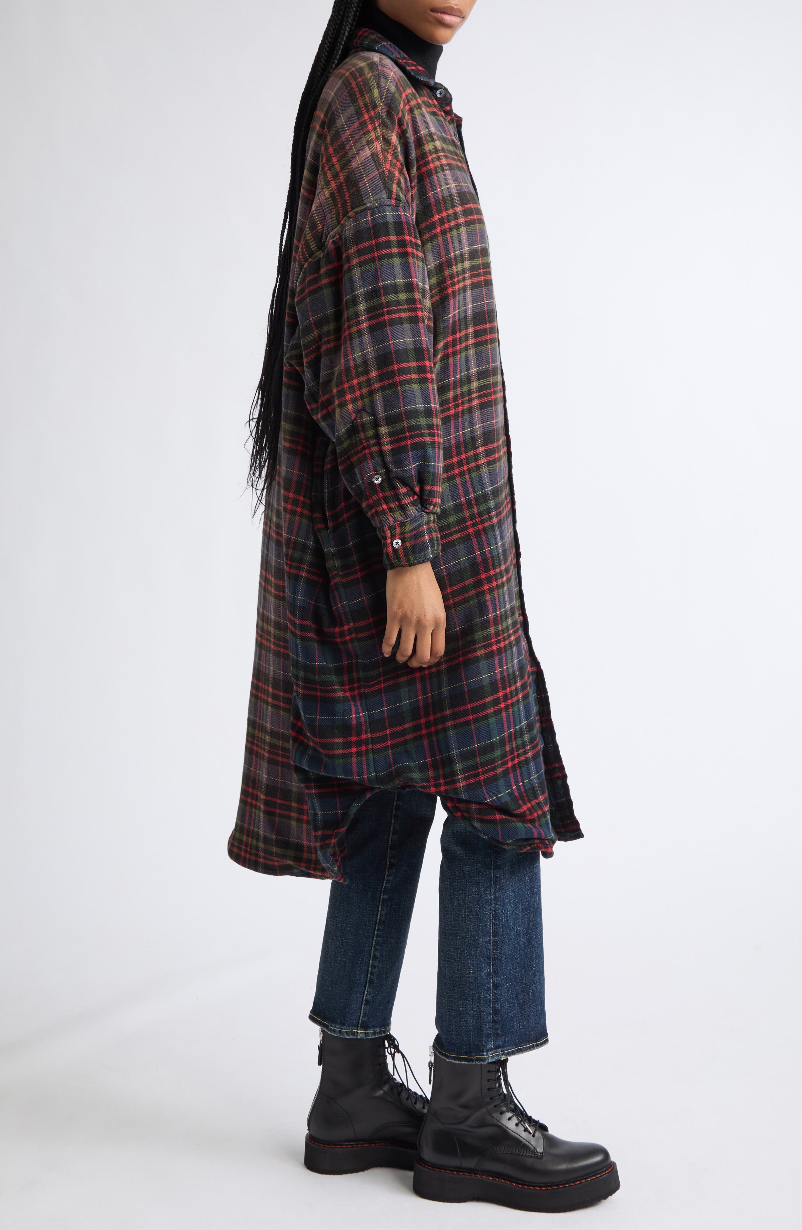 R13 Padded Jumbo Plaid Shirtdress (Women) | Nordstrom