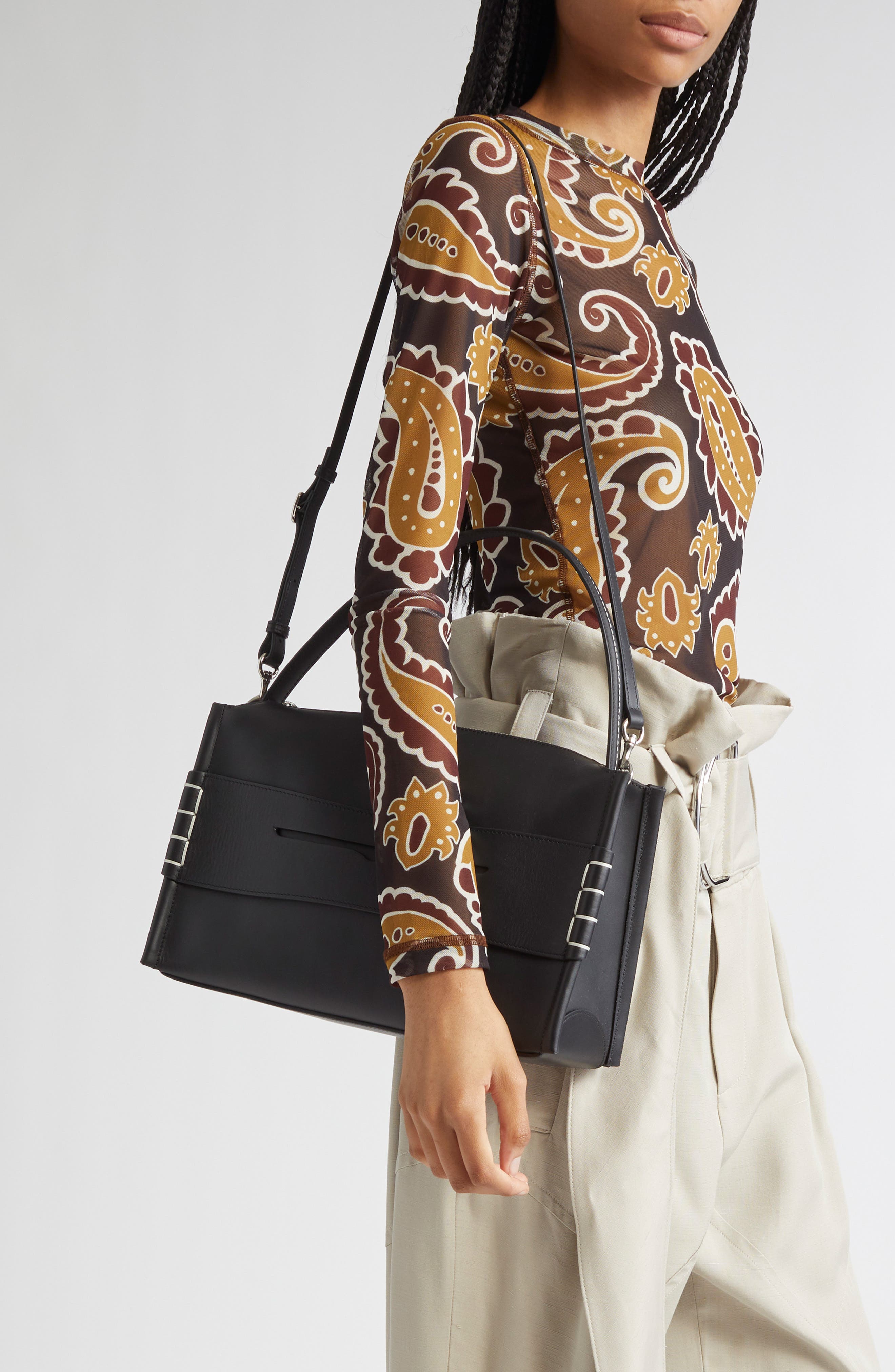 JW Anderson Medium Loafer Leather Shoulder Bag, Alternate, color, Black 999