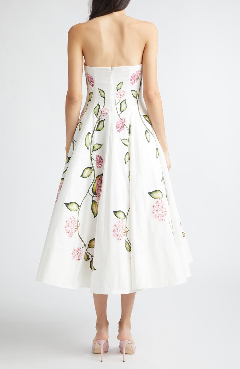 Oscar de la Renta Porcelain Flowers Stretch Cotton Poplin Strapless Dress, Alternate, color, Pink/ White