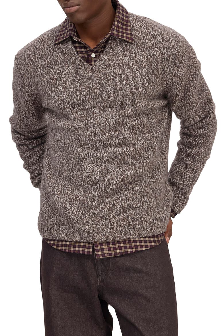 Flint V-Neck Wool Blend Sweater, Main, color, DEEP TRUFFLE