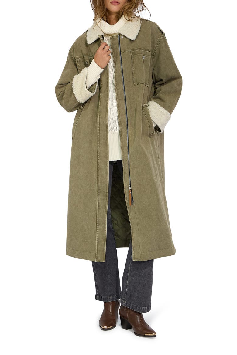 Chill Rider Denim Faux Shearling Coat, Alternate, color, OLIVE