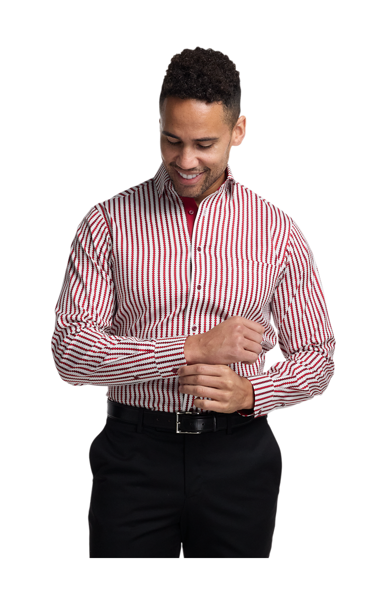 Paul Fredrick Tailored Fit Comfort Stretch Non-iron Heart Dress Shirt With Contrast Trim, Alternate, color, White/Red