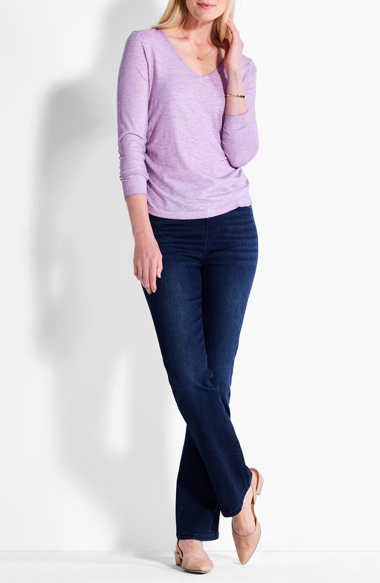 NZT by NIC+ZOE Ruched Long Sleeve Cotton Top, Alternate, color, Calla Lily