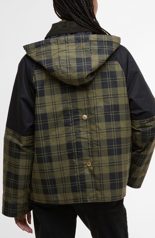Barbour Elaine Hooded Corduroy-trimmed Checked Waxed-cotton Jacket In Green