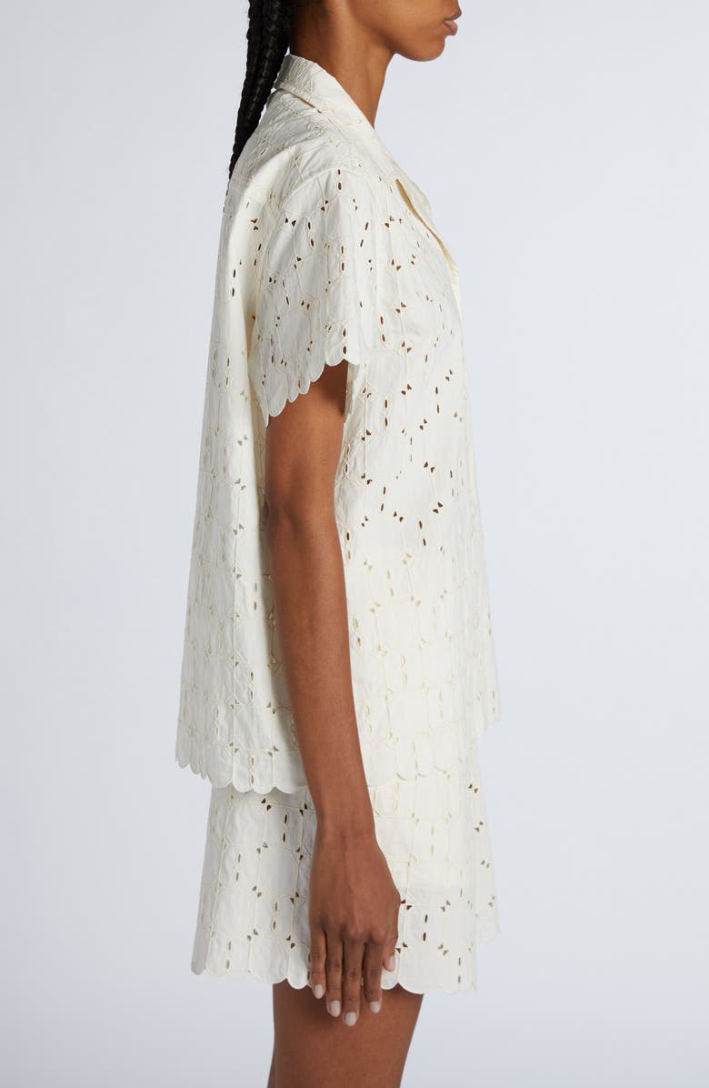 Moncler Cotton Blend Eyelet Button-Up Shirt, Alternate, color, 