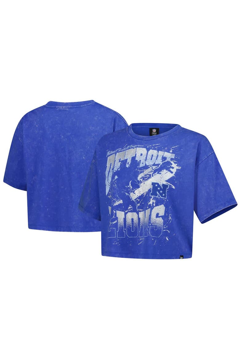 Women's New Era Blue Detroit Lions Cropped Boxy Sport Classics Mineral Wash T-Shirt, Alternate, color, Blue