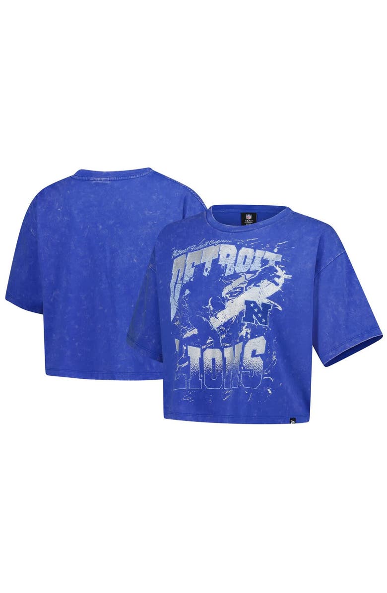 New Era Women's New Era Blue Detroit Lions Cropped Boxy Sport Classics Mineral Wash T-Shirt, Alternate, color, Blue