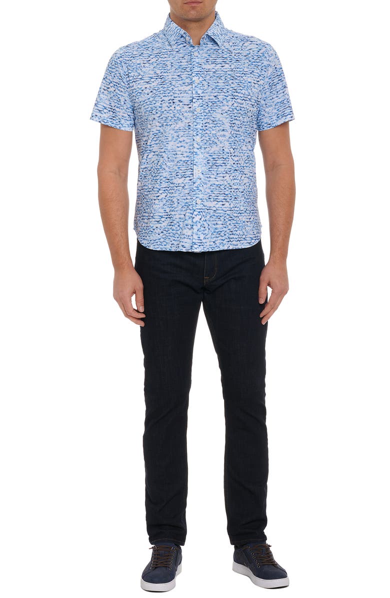 Robert Graham Arctic Print Knit Stretch Short Sleeve Button-Up Shirt, Alternate, color, 