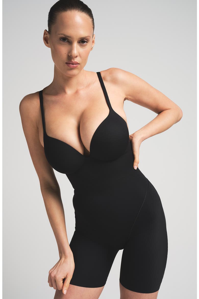 Ultimate Body Push-Up Enhancing Padded Midthigh Bodysuit, Alternate, color, ONYX