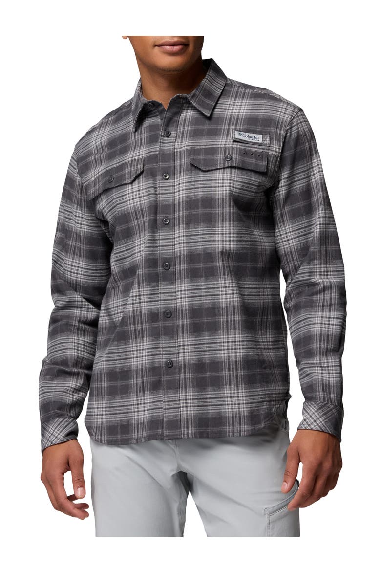 Big & Tall Pfg Topwater Tech Flannel Sport Shirt V2, Main, color, SHARK SHEER