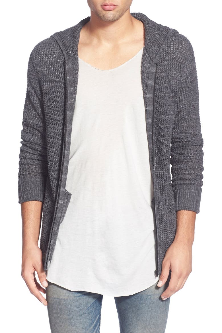 Treasure&Bond Hooded Zip Front Sweater, Main, color, GREY KAPOK