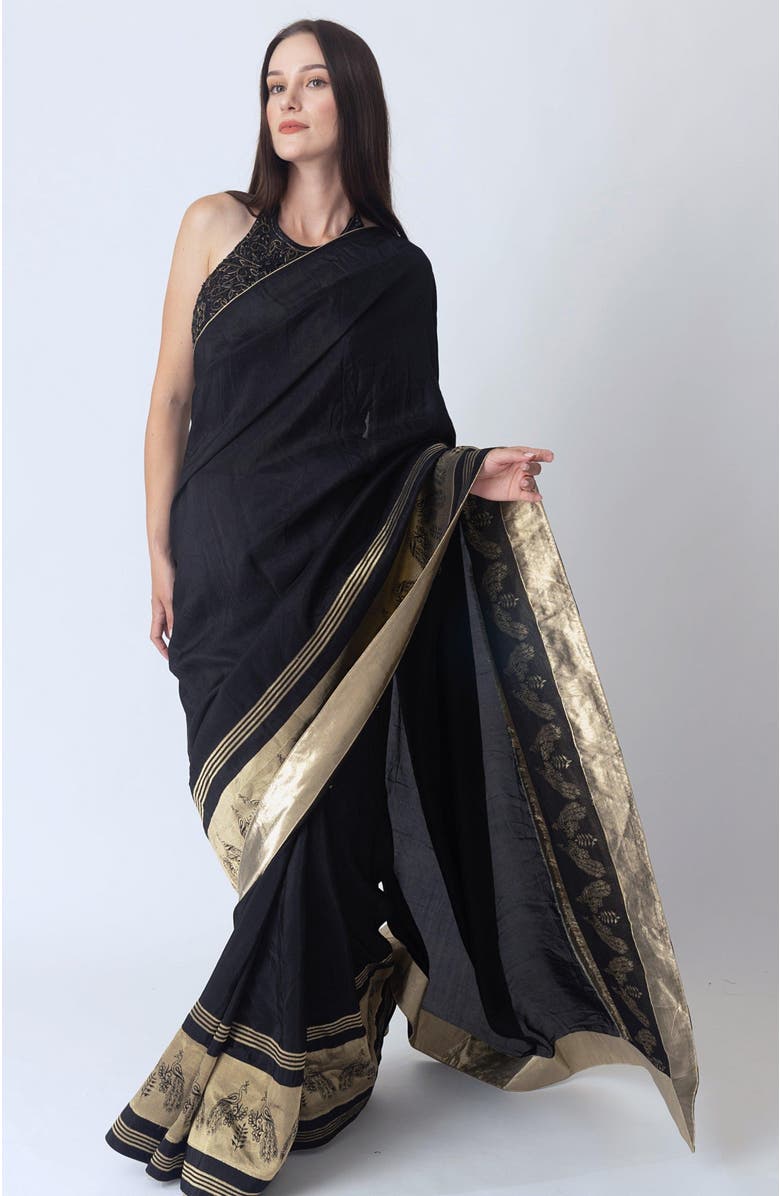 RAAS Mia Saree & Hand Embroidered Blouse, Alternate, color, Black