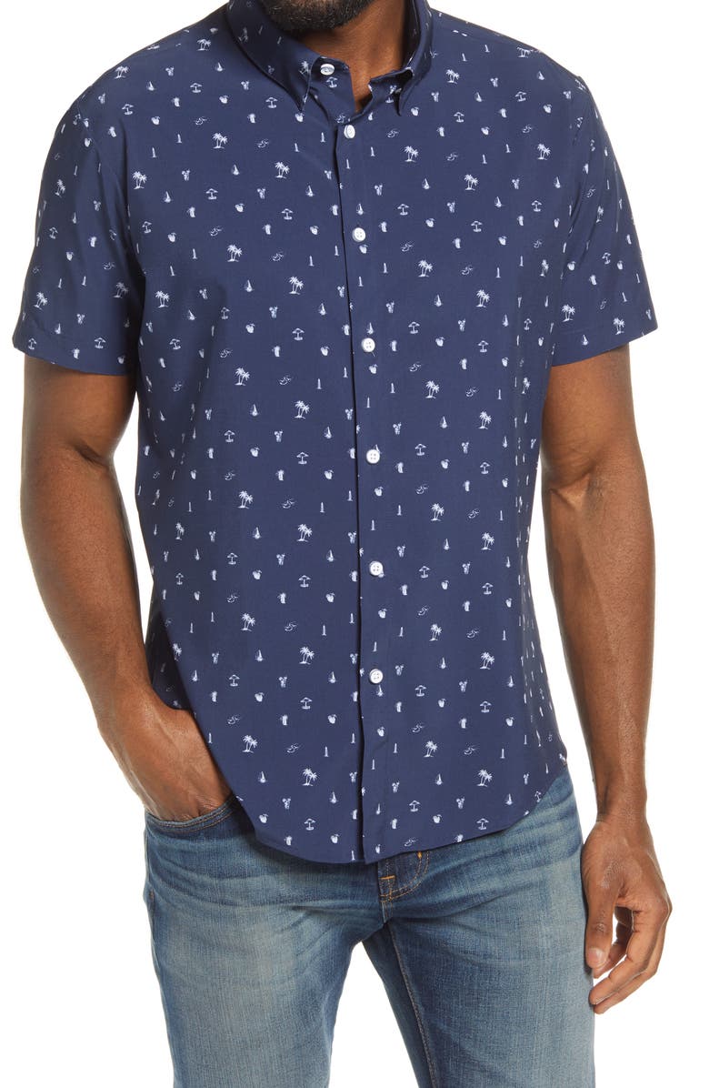 Mizzen+Main Leeward Trim Fit Short Sleeve Button-Up Performance Shirt, Main, color, 