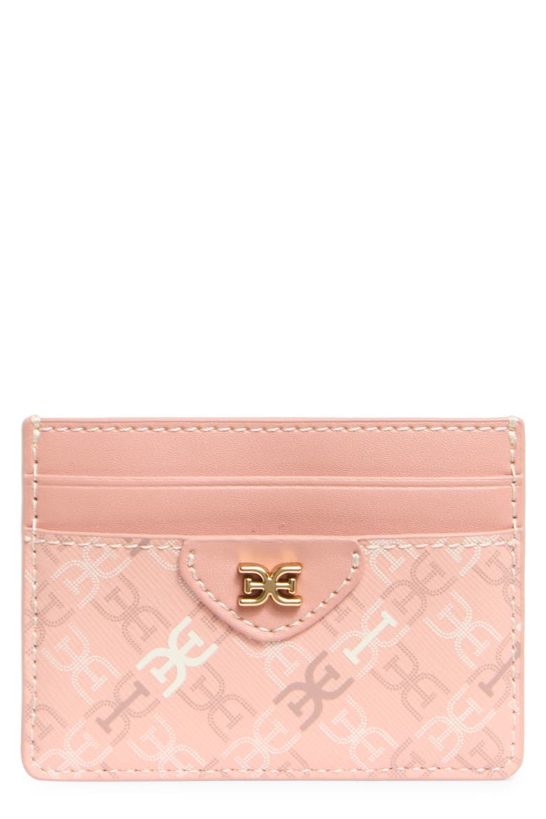 Harper Monogram Faux Leather Card Case, Main, color, CORAL