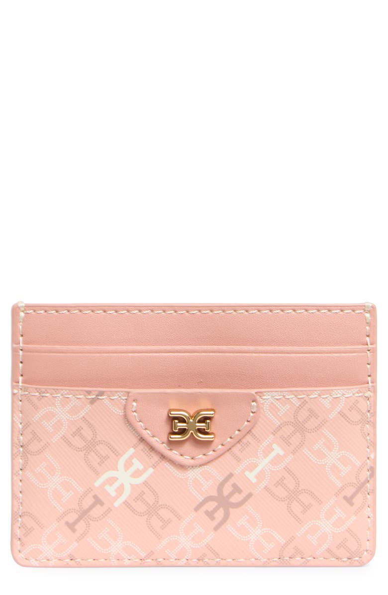 Sam Edelman Harper Monogram Faux Leather Card Case, Main, color, Coral