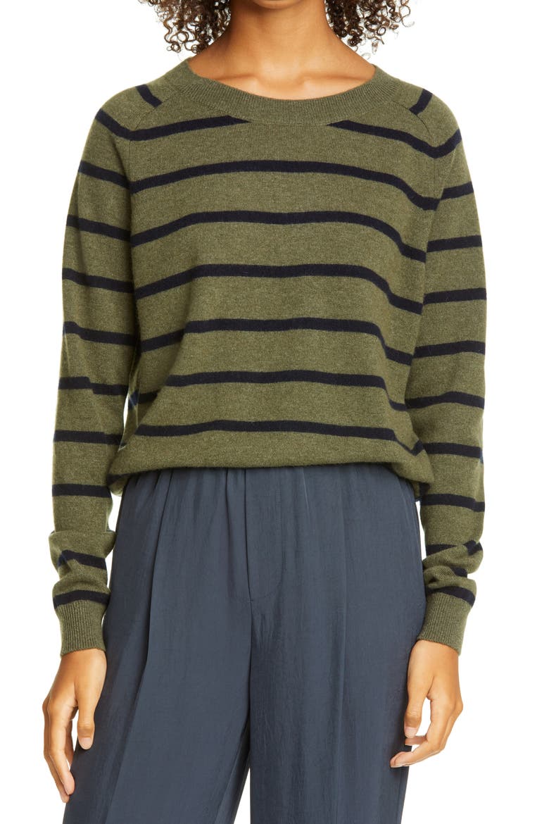 Stripe Wool & Cashmere Sweater, Main, color, LIGHT OLIVE/COASTAL