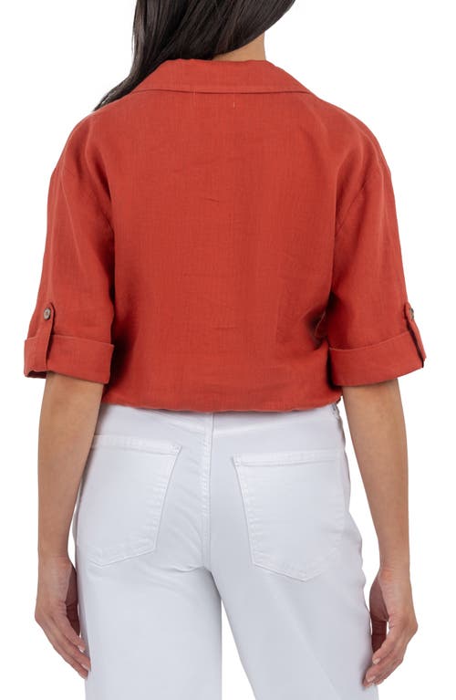 Kut From The Kloth Rebel Knot Front Linen Blend Top In Red