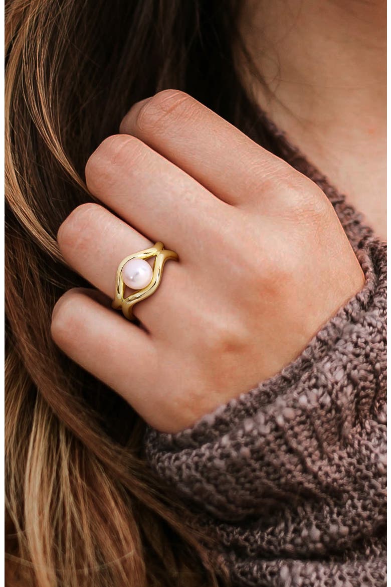 7-7.5mm Cultured Freshwater Pearl Wavy Band Ring, Alternate, color, WHITE