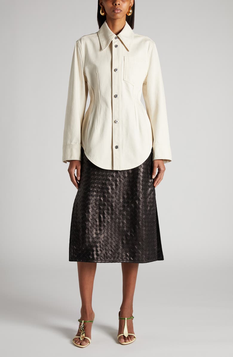 Bottega Veneta Cotton Denim Button-Up Shirt, Alternate, color, Pale Meringue