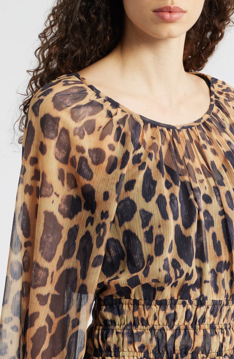 MELLODAY Smocked Bell Sleeve Maxi Dress, Alternate, color, Black Leopard